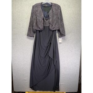 Alex Evenings Dress Womens 12 Gray Gown Jacket Bolero Set Cowl Ruched Maxi New